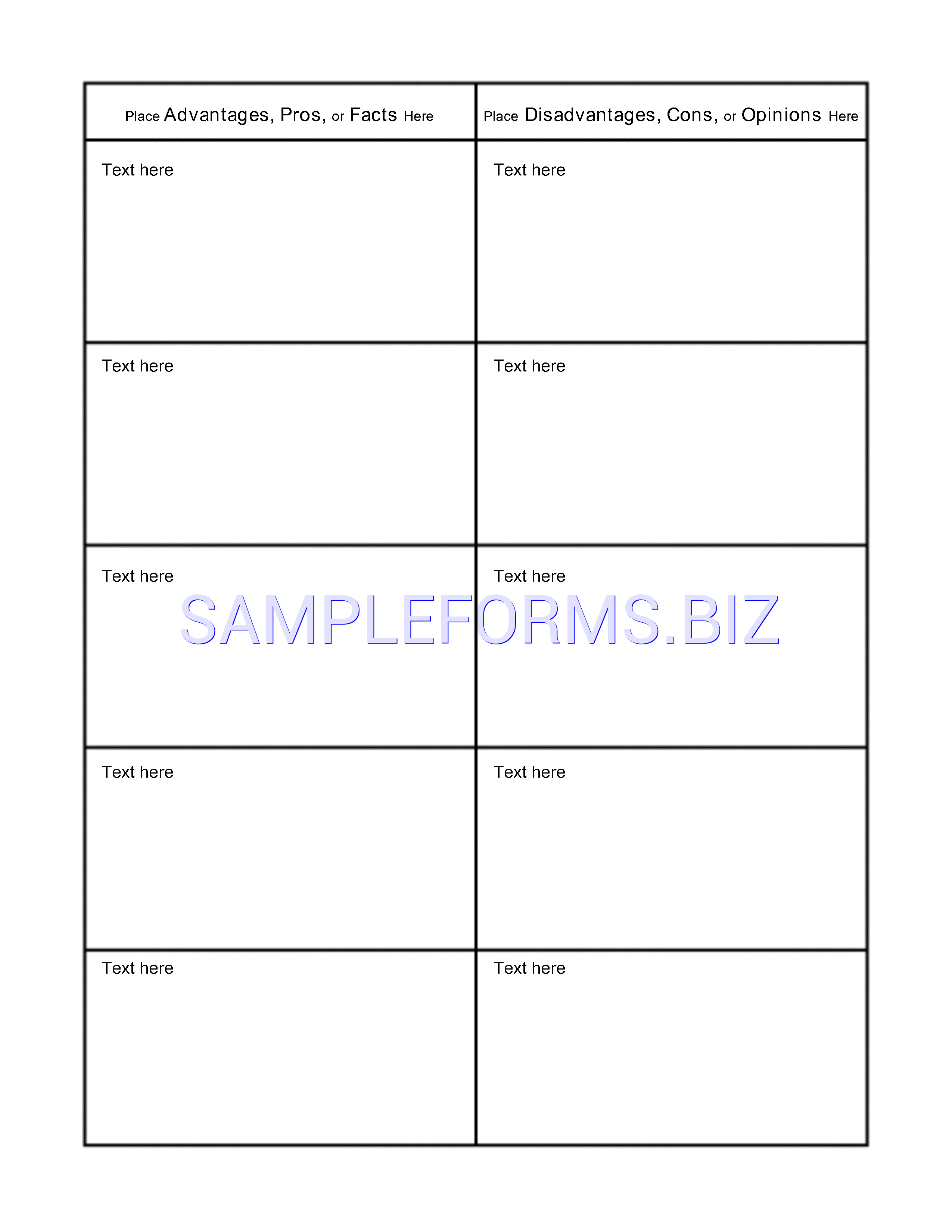 Preview free downloadable Pros and Cons Comparison T-Chart for Students in PDF (page 1)